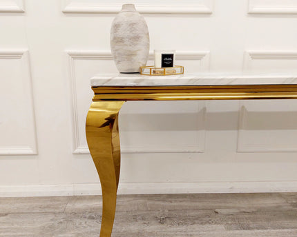 Louis Gold Console Table with Ivory Smoke Marble Top