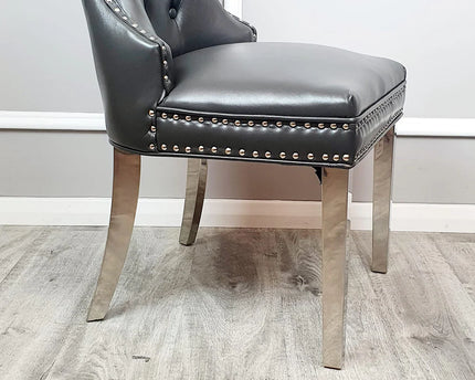 Mayfair Leather Dining Chairs ALL COLOURS Plain Back/Square Knocker