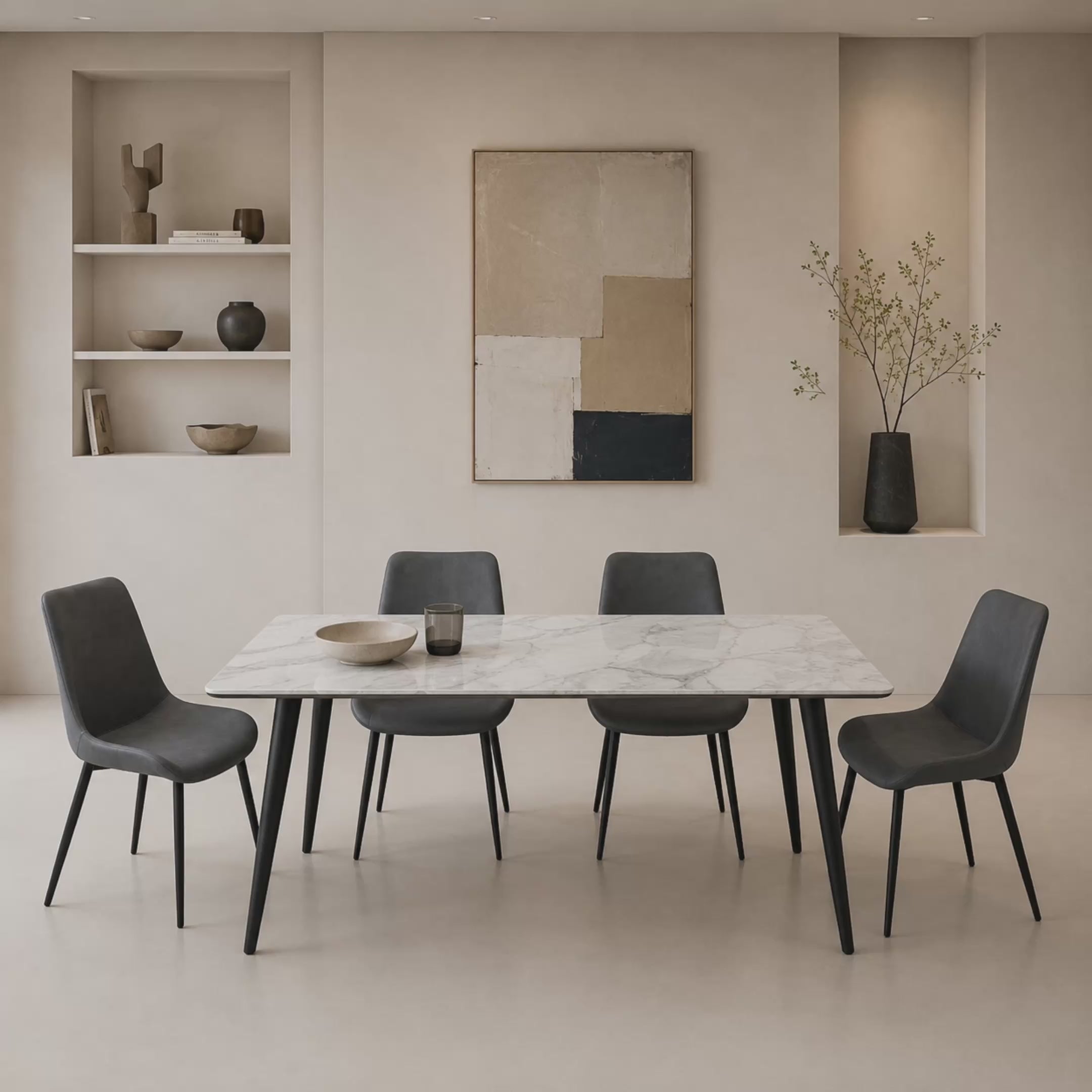 Load video: Marble Dining table  + 4 chairs