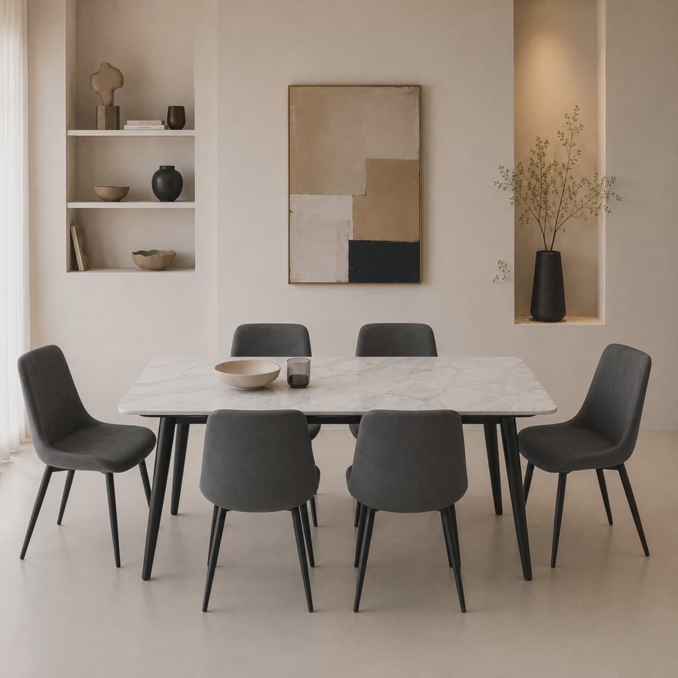 Load video: Marble Dining table + 6 chairs