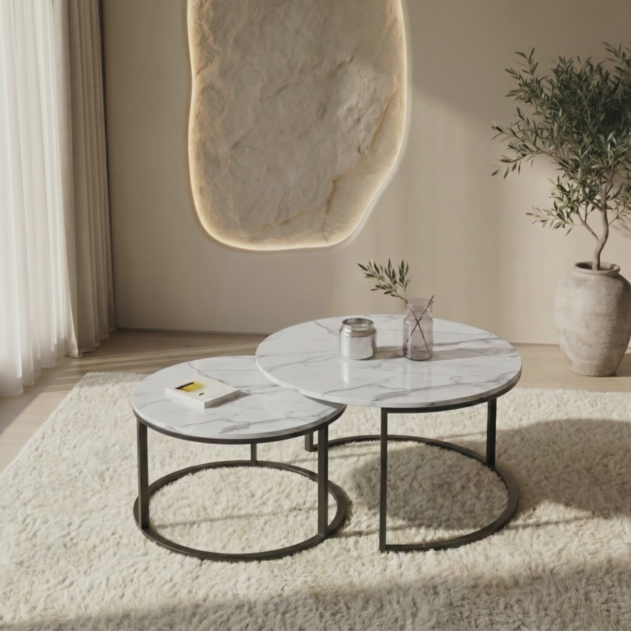 Load video: Two Marble-Effect Stacking Tables