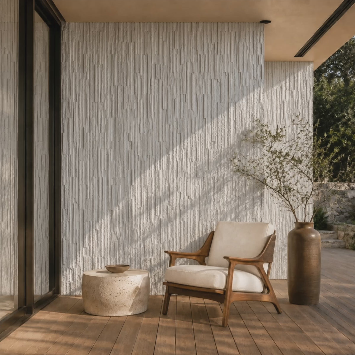 Load video: Wall panel stone textured PU wall panel in snow white color - 240cm x 60cm