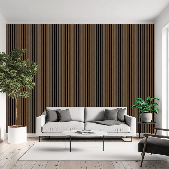 Walnut Decorative Acoustic Slat Wall Panel - 2400mm x 600mm